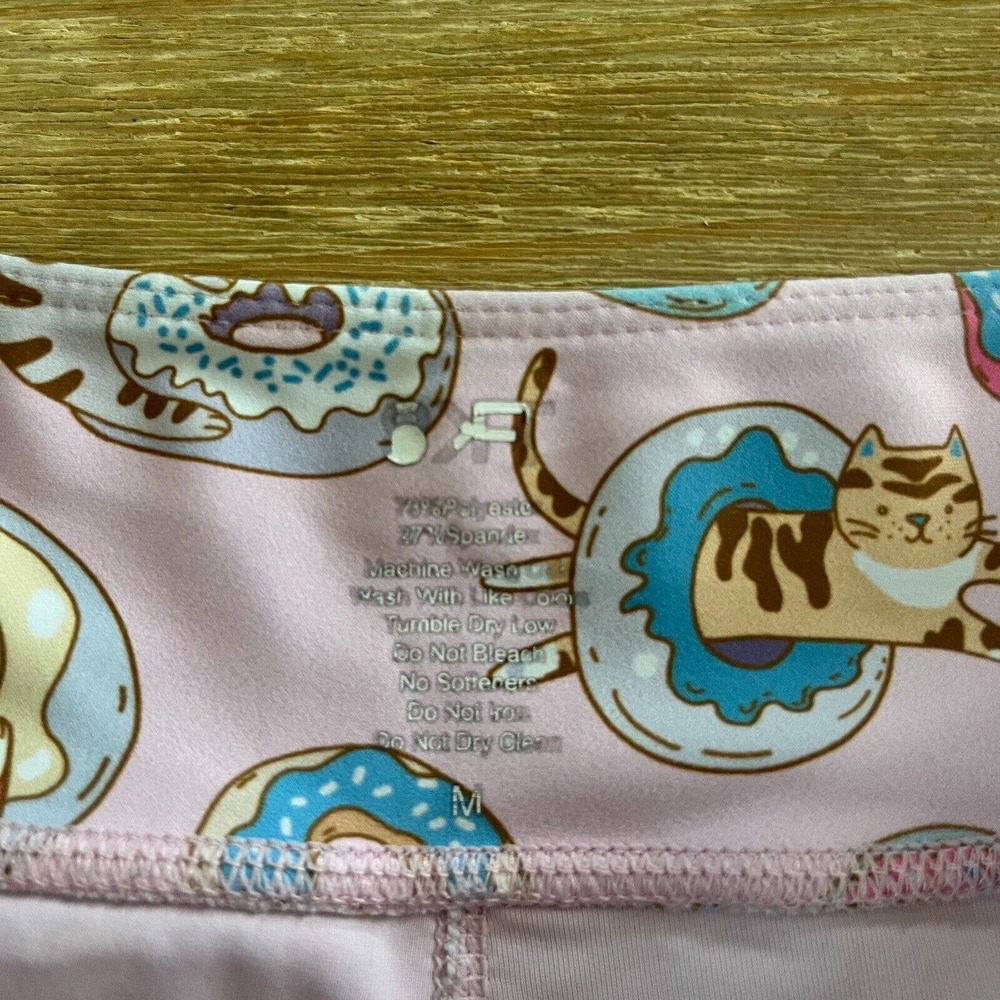 KFT Crossfit Cat Donuts Booty Shorts Spandex Athletic Pink Size M Kitties Logo - Picture 4 of 6